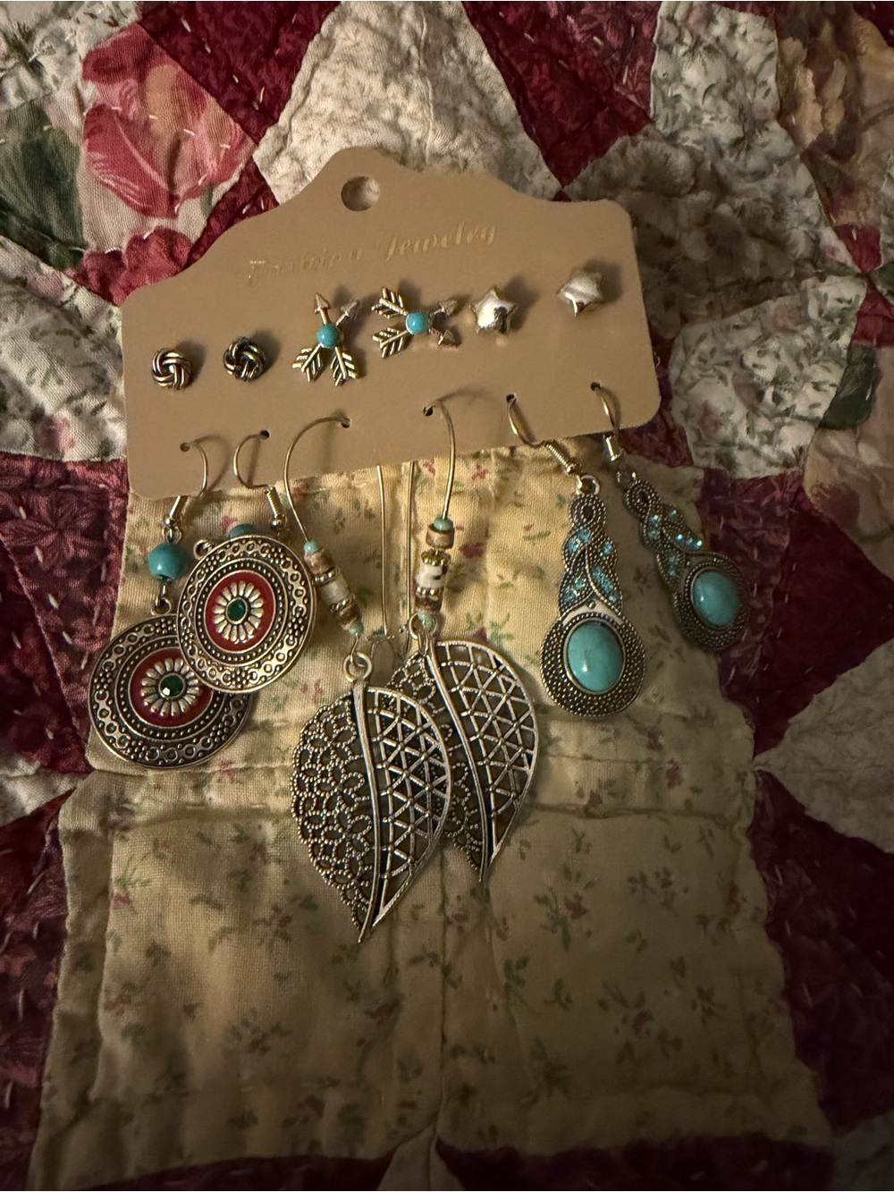 Fashion Jewelry Silver-Tone Turquoise and Teal Earring Set